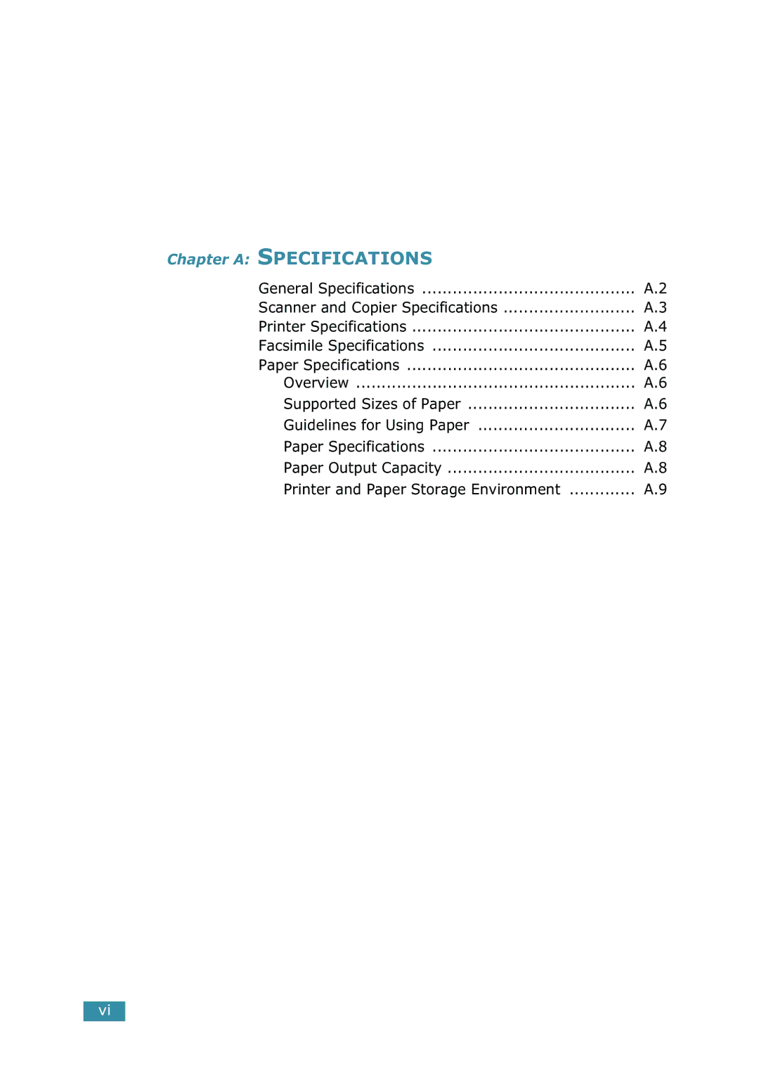 Xerox WorkCentre PE16 manual Chapter a Specifications 