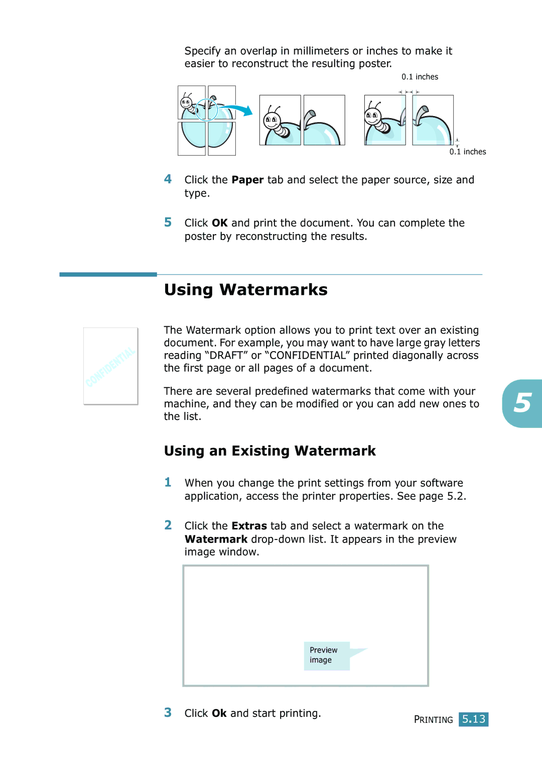 Xerox WorkCentre PE16 manual Using Watermarks, Using an Existing Watermark, Click Ok and start printing 