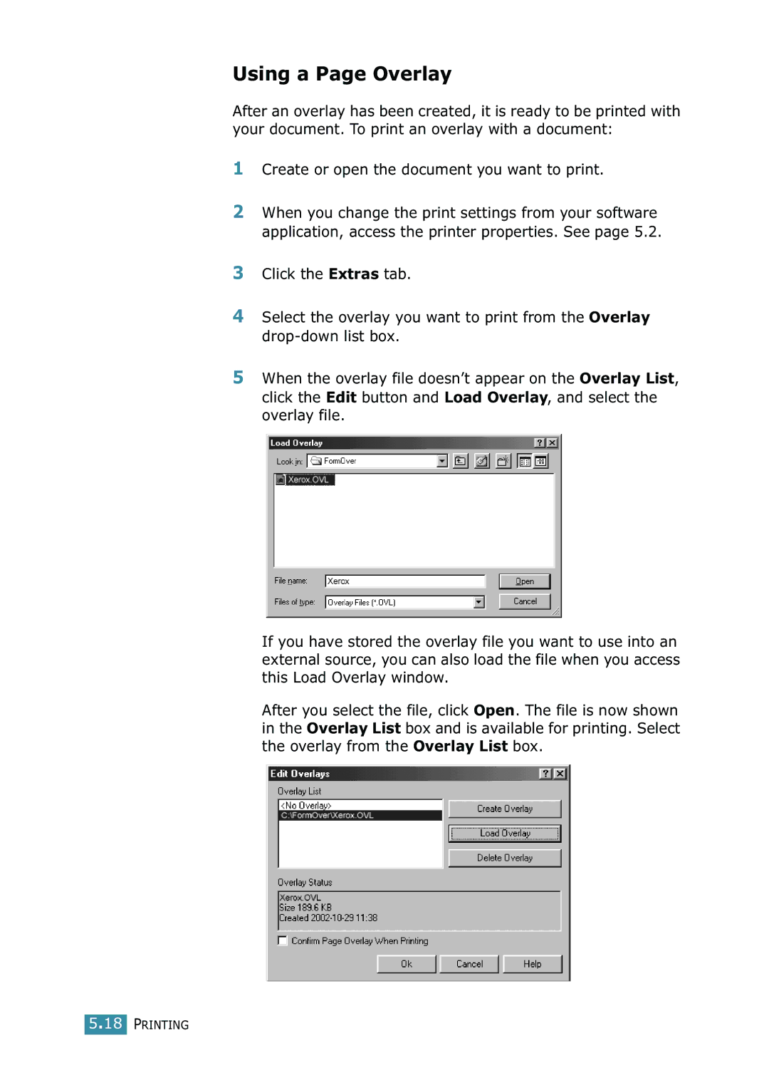 Xerox WorkCentre PE16 manual Using a Page Overlay 