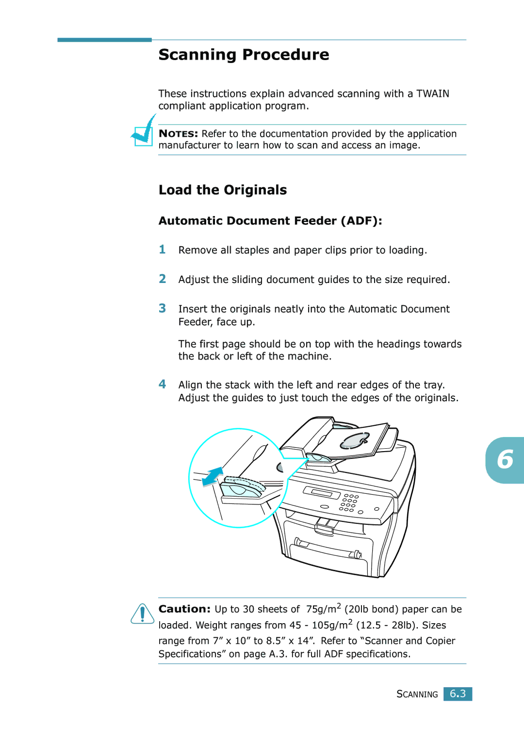 Xerox WorkCentre PE16 manual Scanning Procedure, Load the Originals, Automatic Document Feeder ADF 