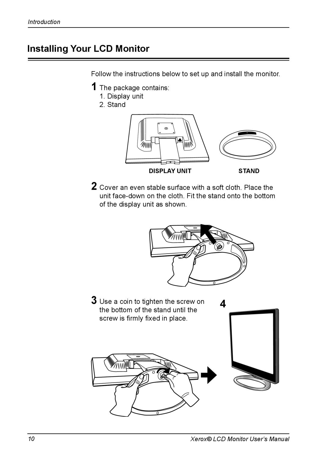 Xerox XA7 SERIES manual Installing Your LCD Monitor 