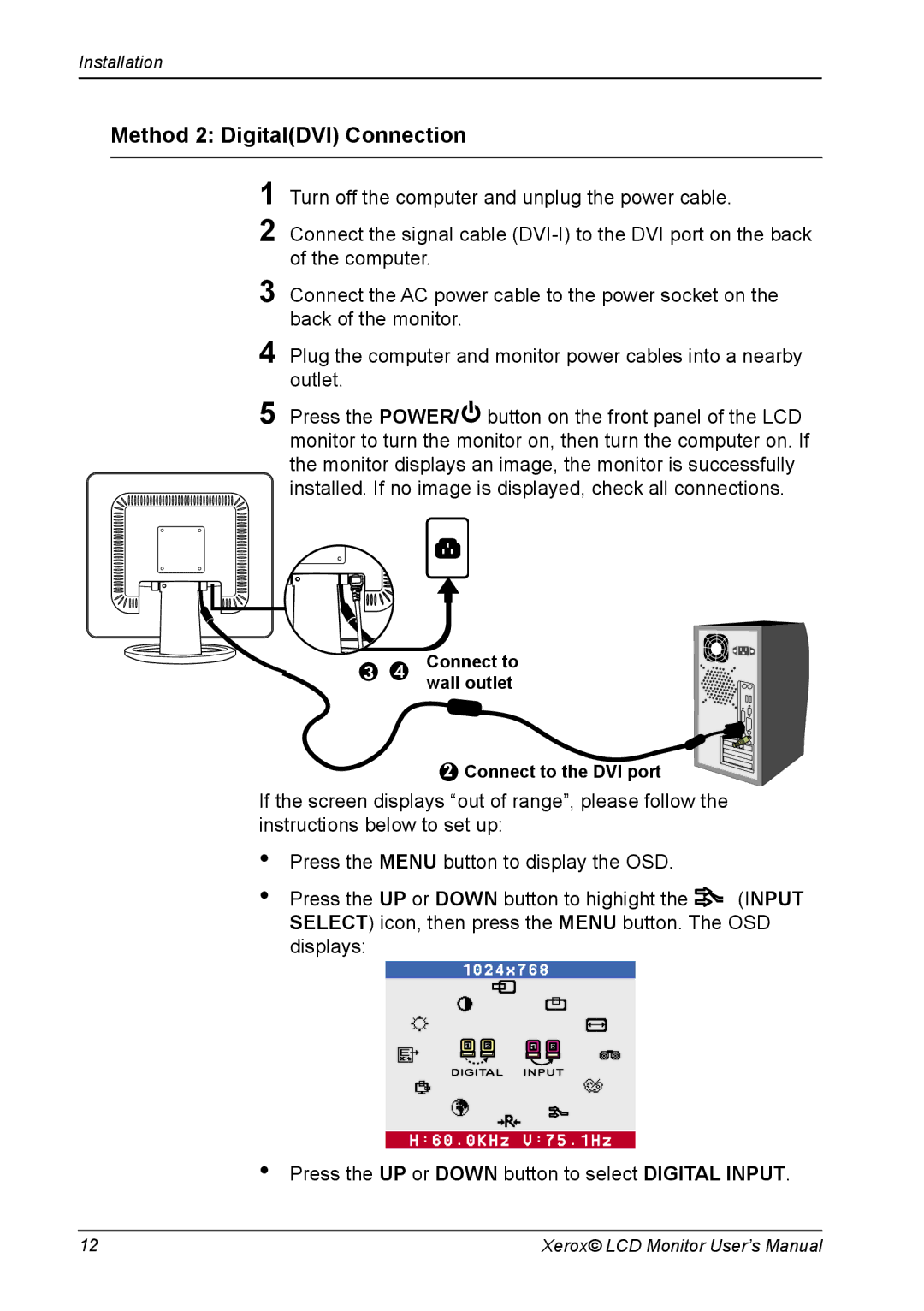 Xerox XA7 SERIES manual Method 2 DigitalDVI Connection 