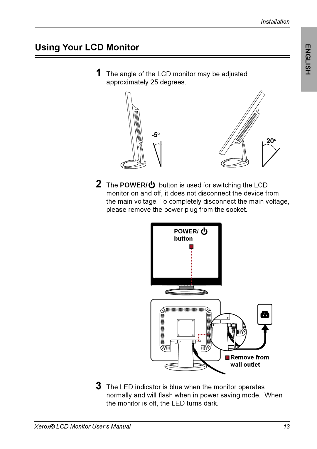 Xerox XA7 SERIES manual Using Your LCD Monitor, 20o 