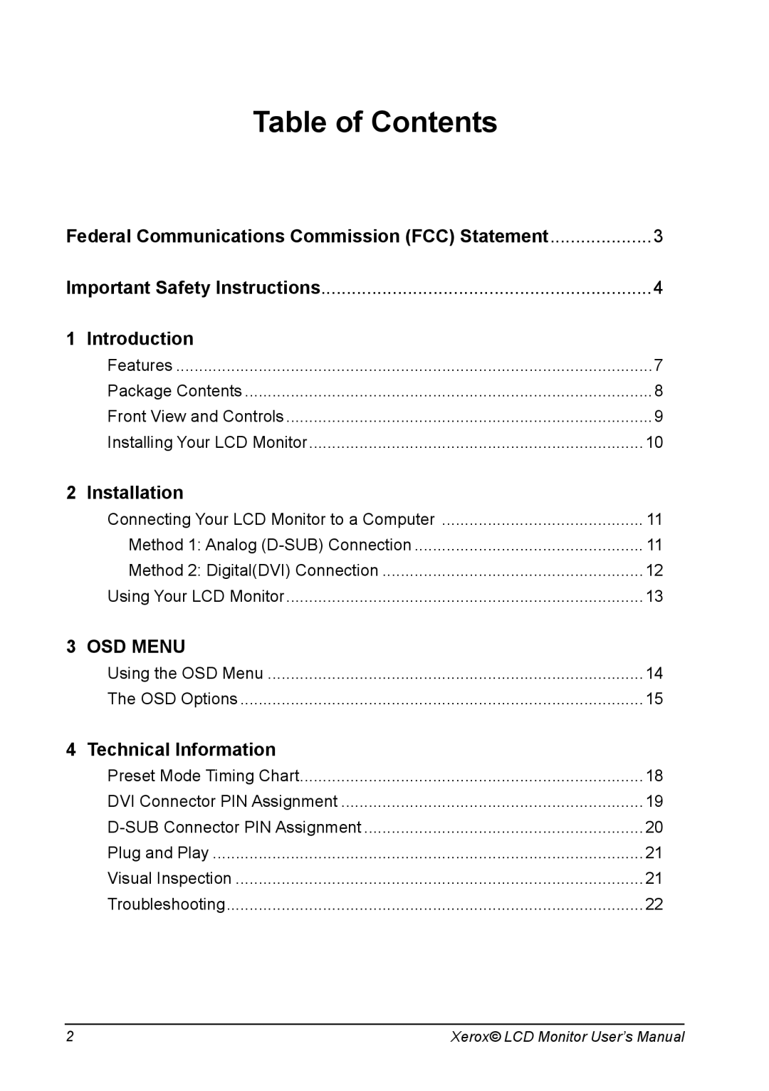 Xerox XA7 SERIES manual Table of Contents 