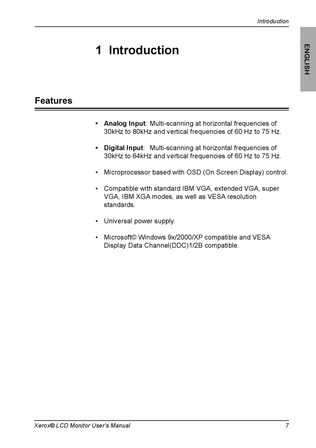 Xerox XA7 SERIES manual Introduction, Features 