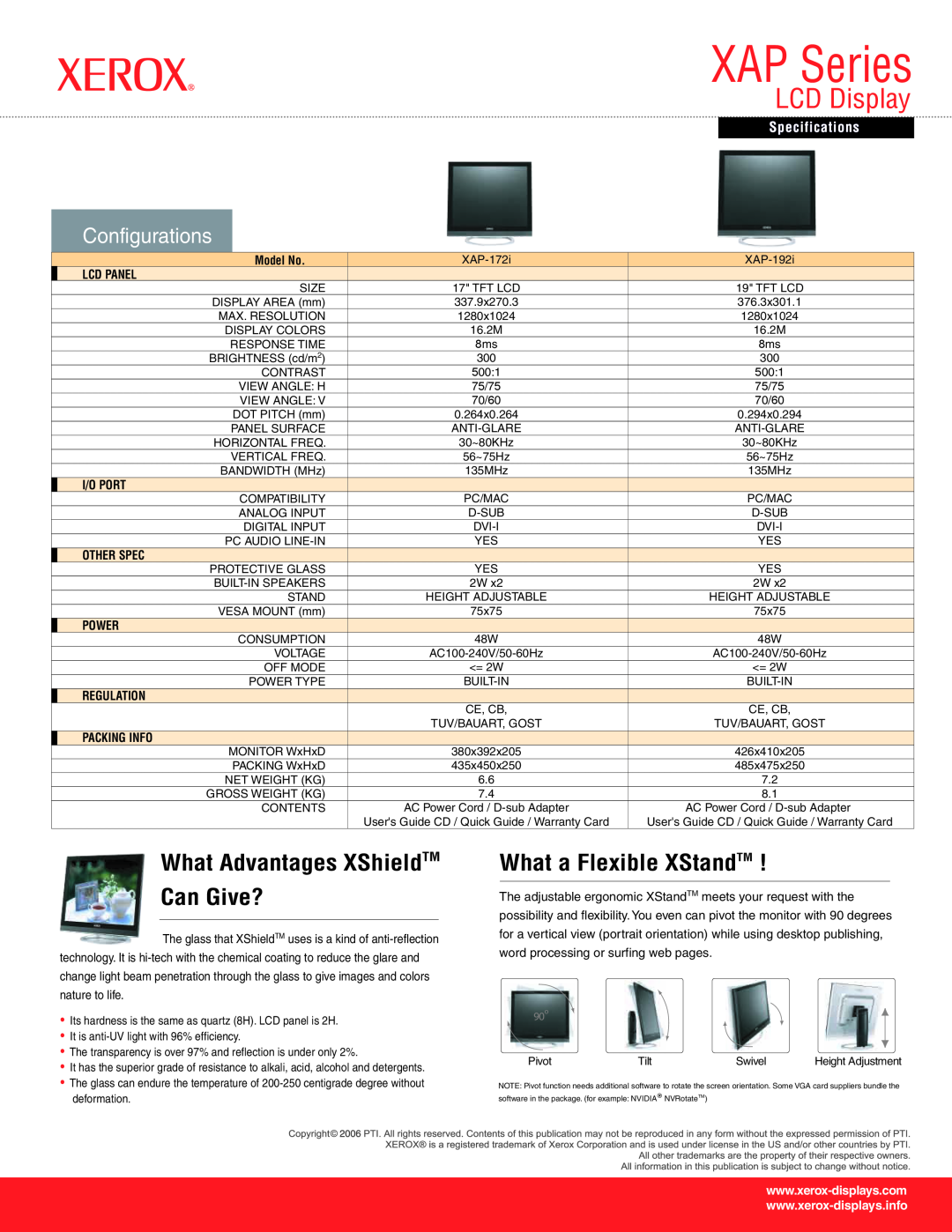 Xerox XAP Series What Advantages XShieldTM Can Give?, What a Flexible XStandTM, Configurations, Model No, Lcd Panel, Power 