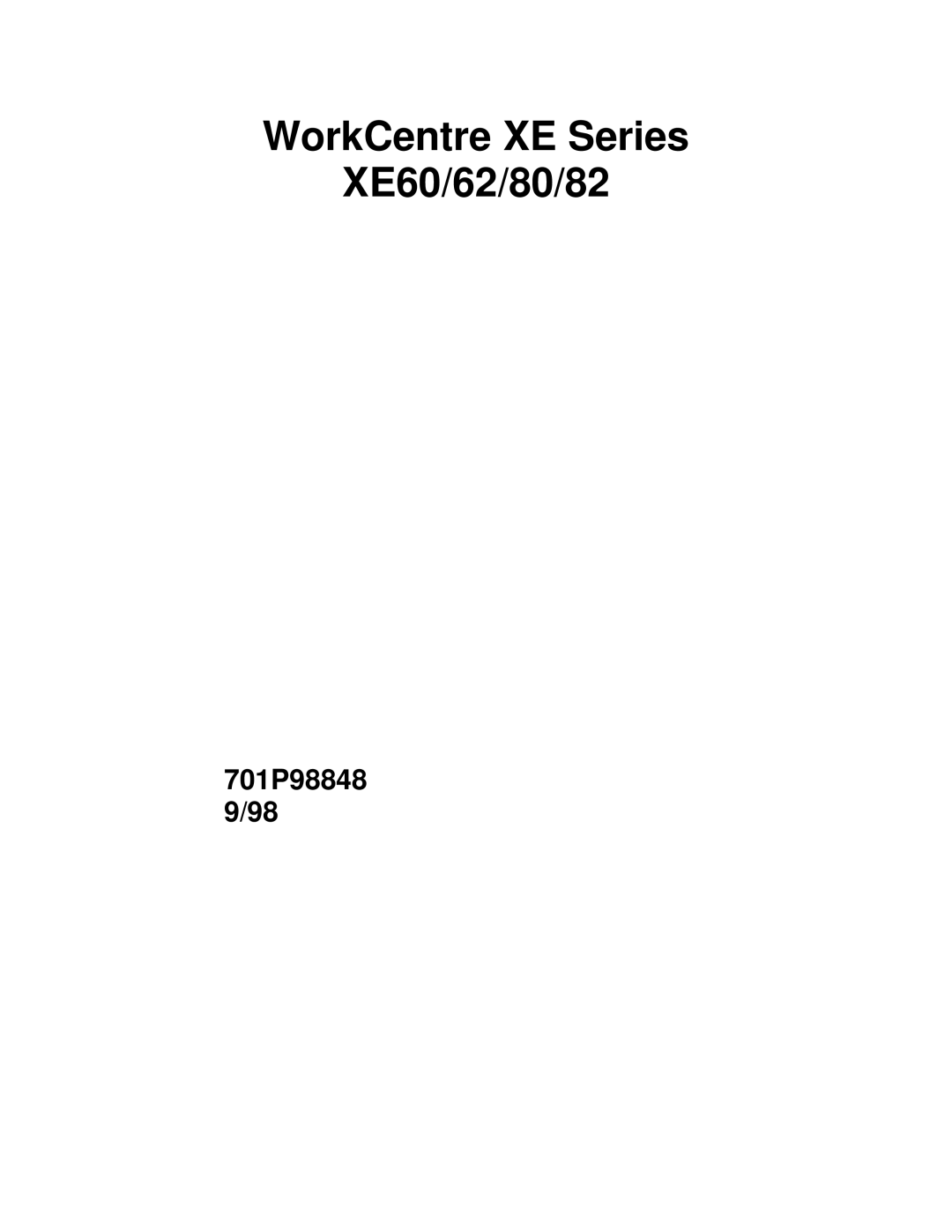 Xerox XE82, XE80, XE62 manual WorkCentre XE Series XE60/62/80/82 
