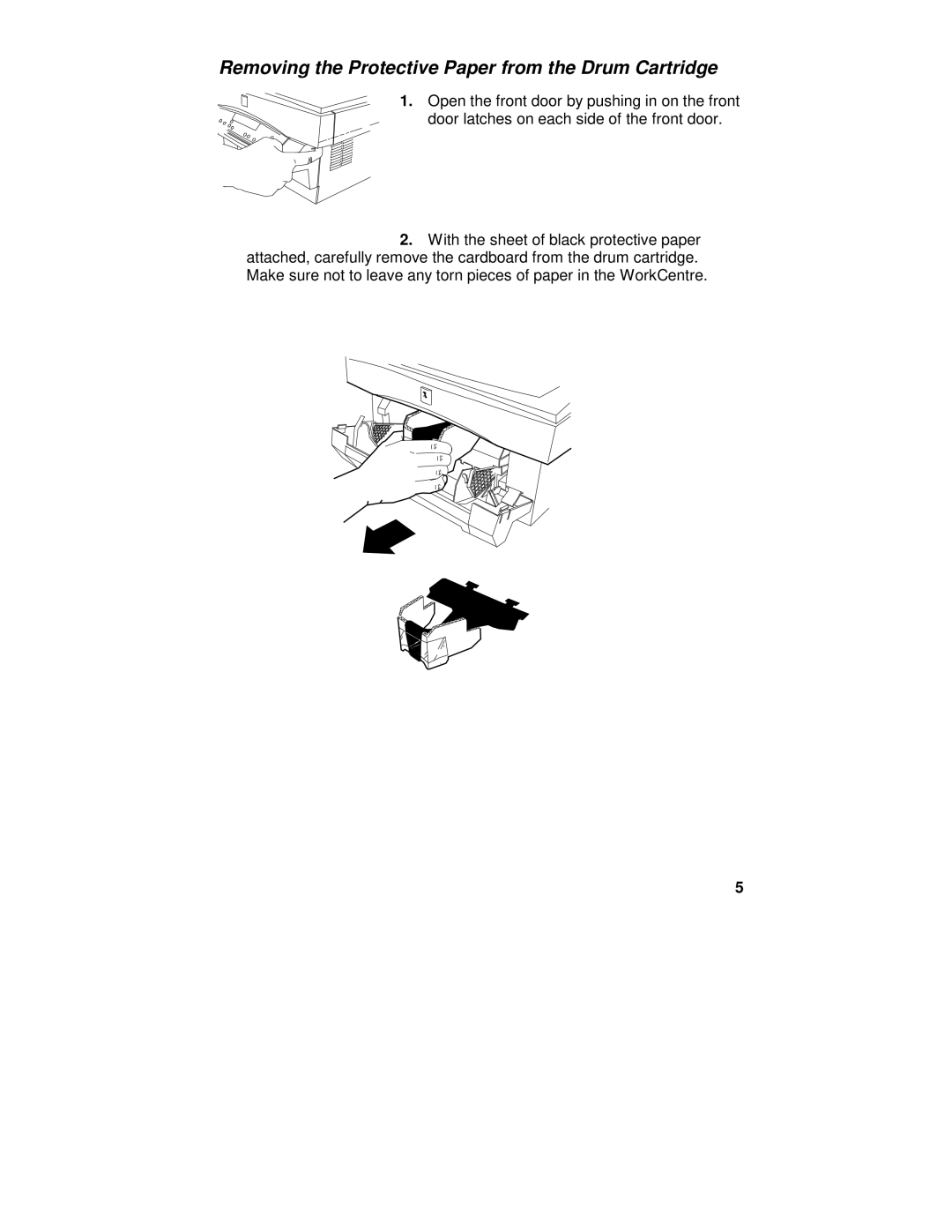 Xerox XE60, XE80, XE82, XE62 manual Removing the Protective Paper from the Drum Cartridge 