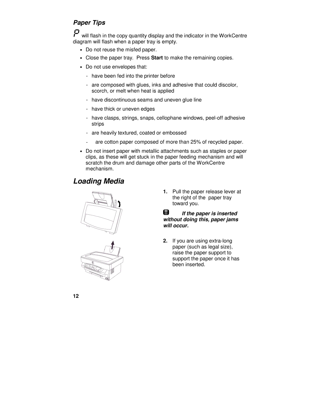 Xerox XE82, XE80, XE60, XE62 manual Loading Media, Paper Tips 