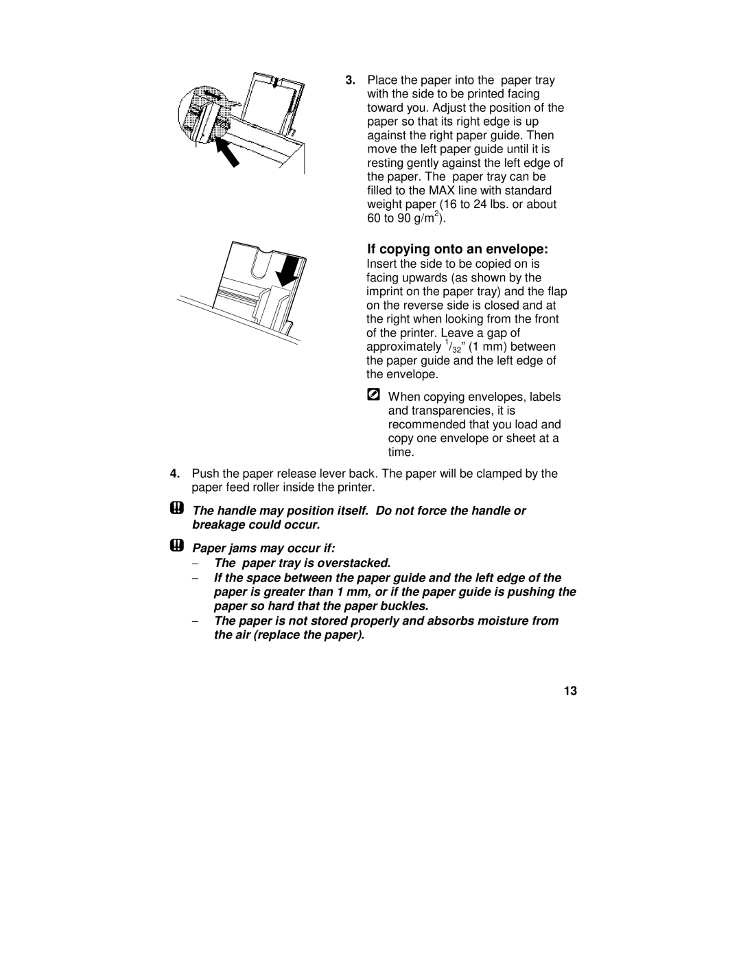 Xerox XE60, XE80, XE82, XE62 manual If copying onto an envelope 