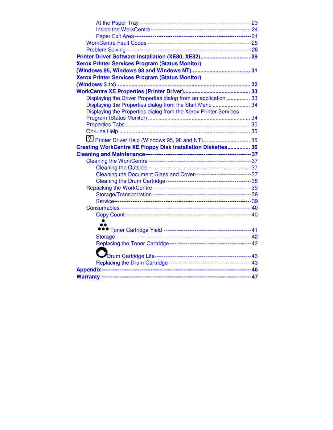 Xerox XE82, XE80, XE60, XE62 manual Xerox Printer Services Program Status Monitor 