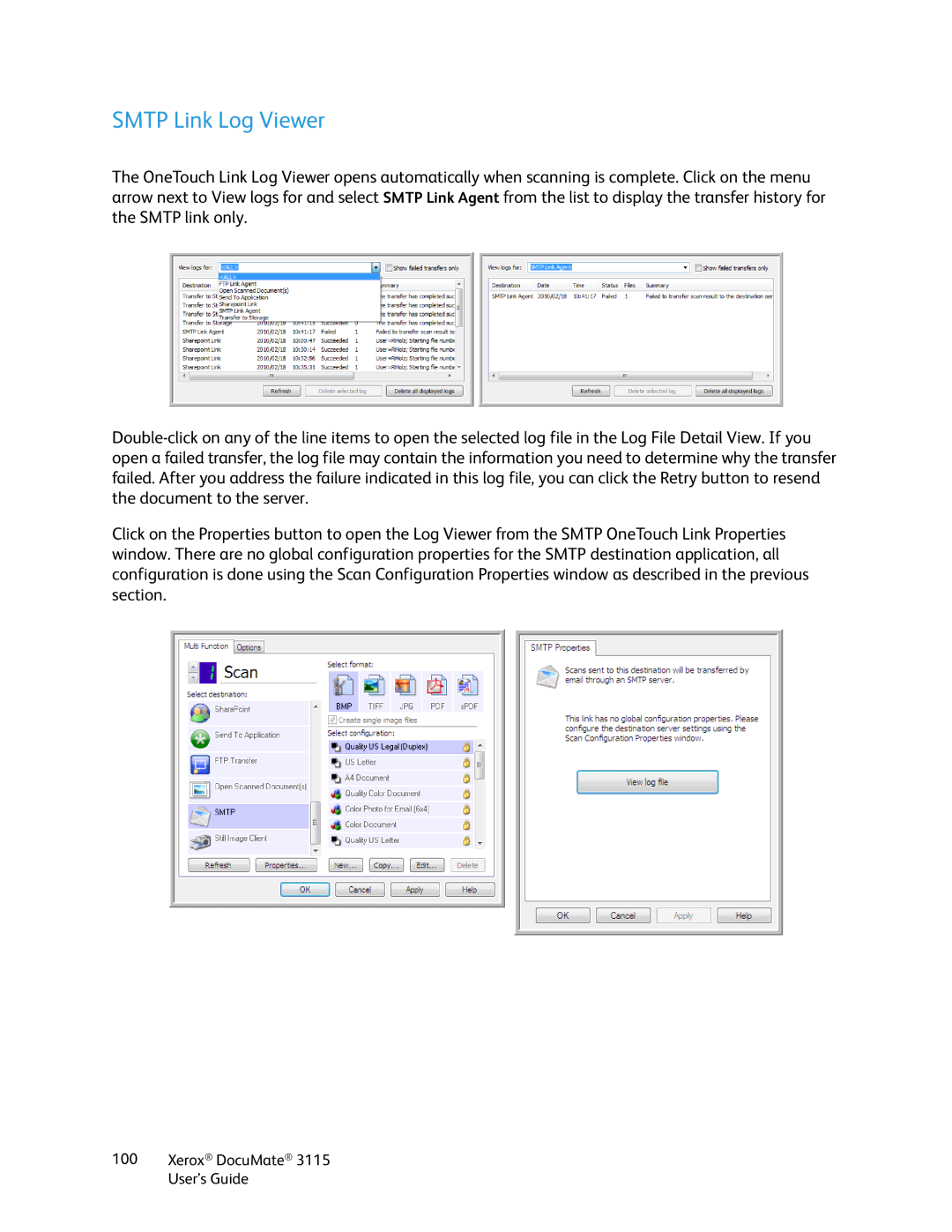 Xerox xerox documate 3115 manual Smtp Link Log Viewer 