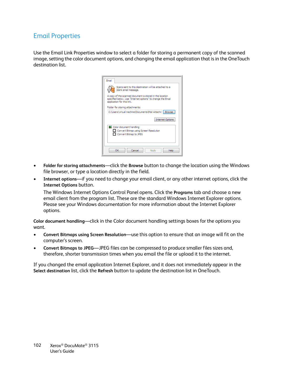 Xerox xerox documate 3115 manual Email Properties 