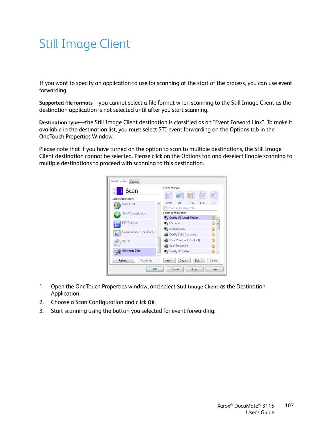 Xerox xerox documate 3115 manual Still Image Client 