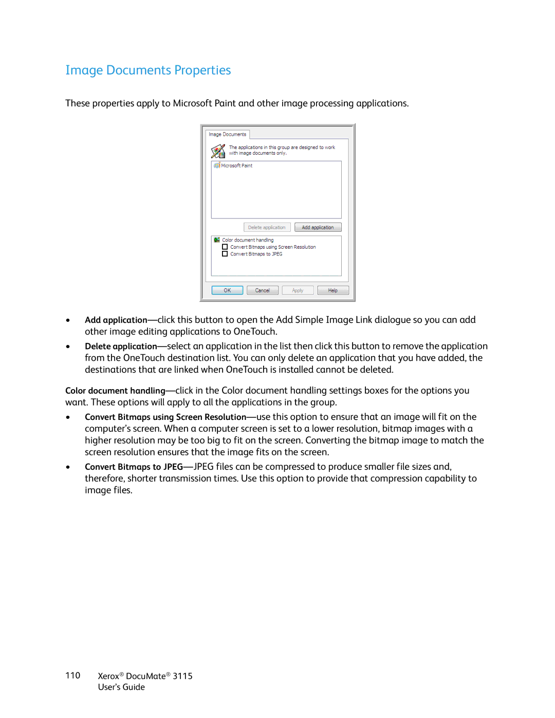 Xerox xerox documate 3115 manual Image Documents Properties 