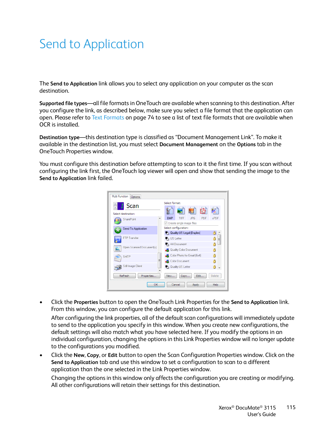 Xerox xerox documate 3115 manual Send to Application 