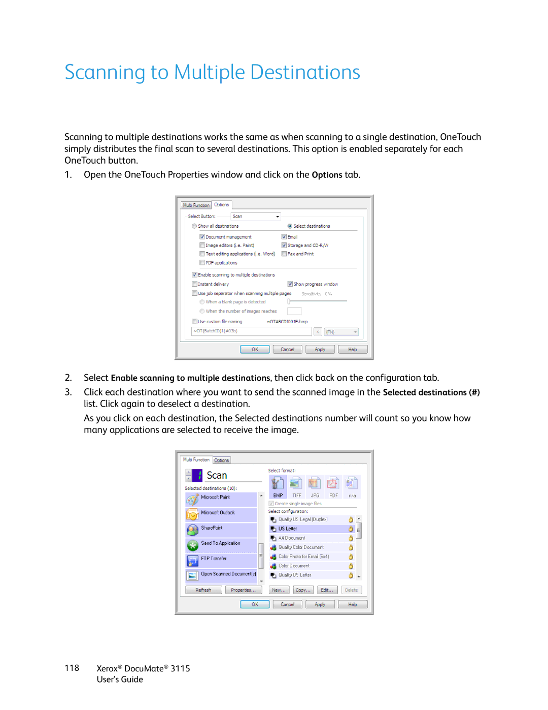 Xerox xerox documate 3115 manual Scanning to Multiple Destinations 