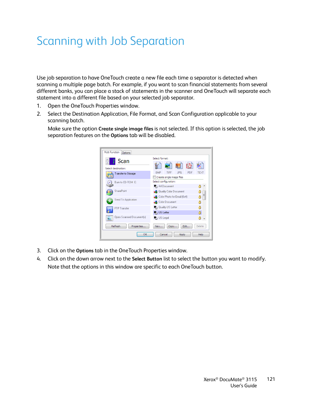 Xerox xerox documate 3115 manual Scanning with Job Separation 