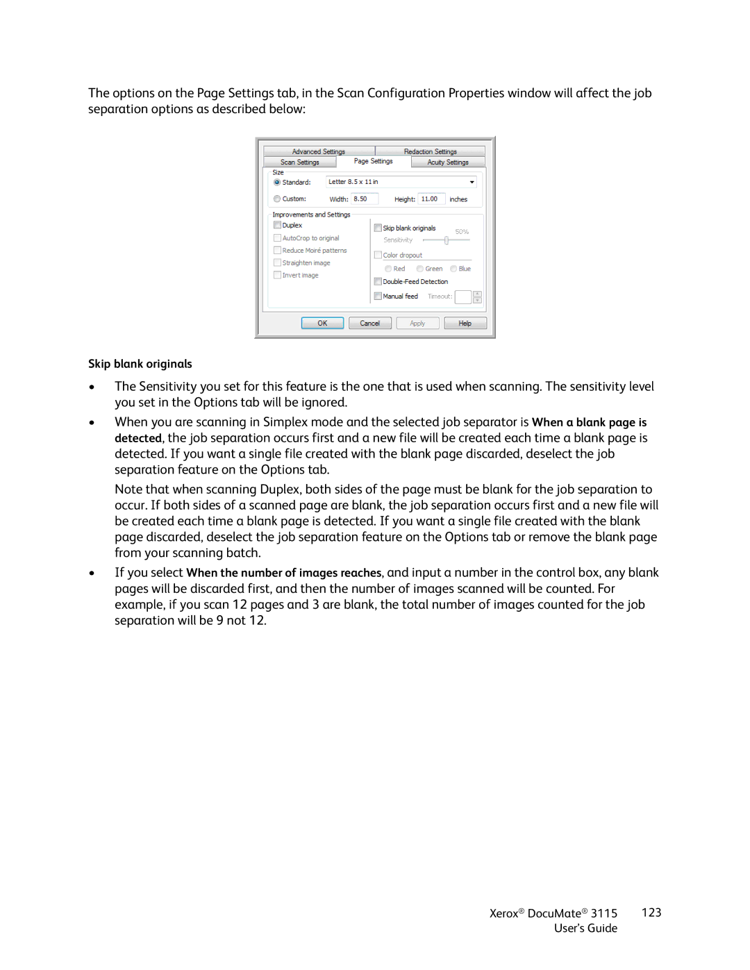 Xerox xerox documate 3115 manual Skip blank originals 