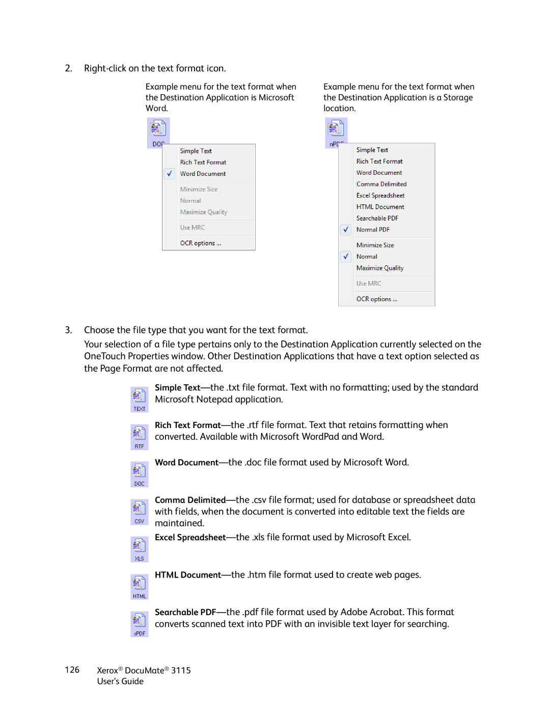 Xerox xerox documate 3115 manual Right-click on the text format icon 