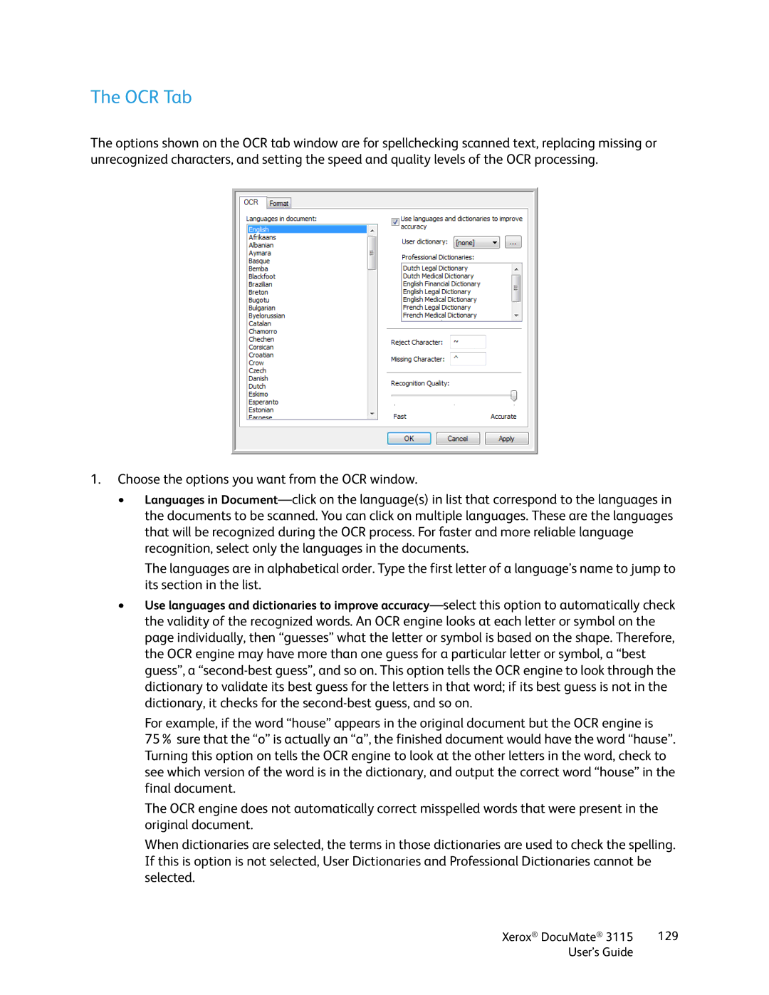 Xerox xerox documate 3115 manual OCR Tab 