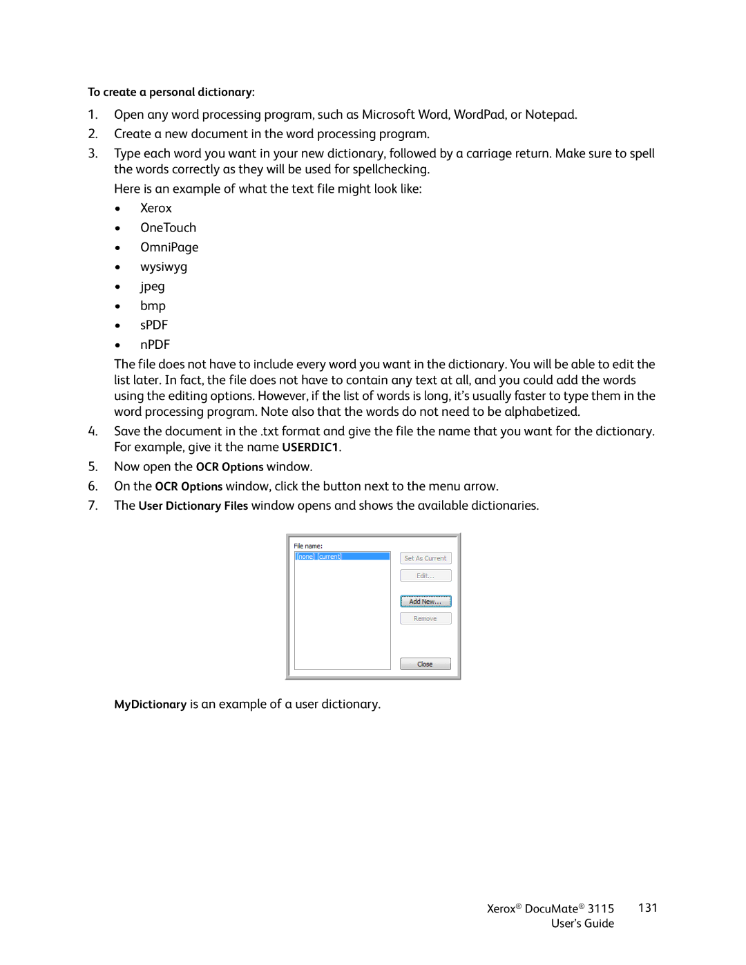 Xerox xerox documate 3115 manual To create a personal dictionary 