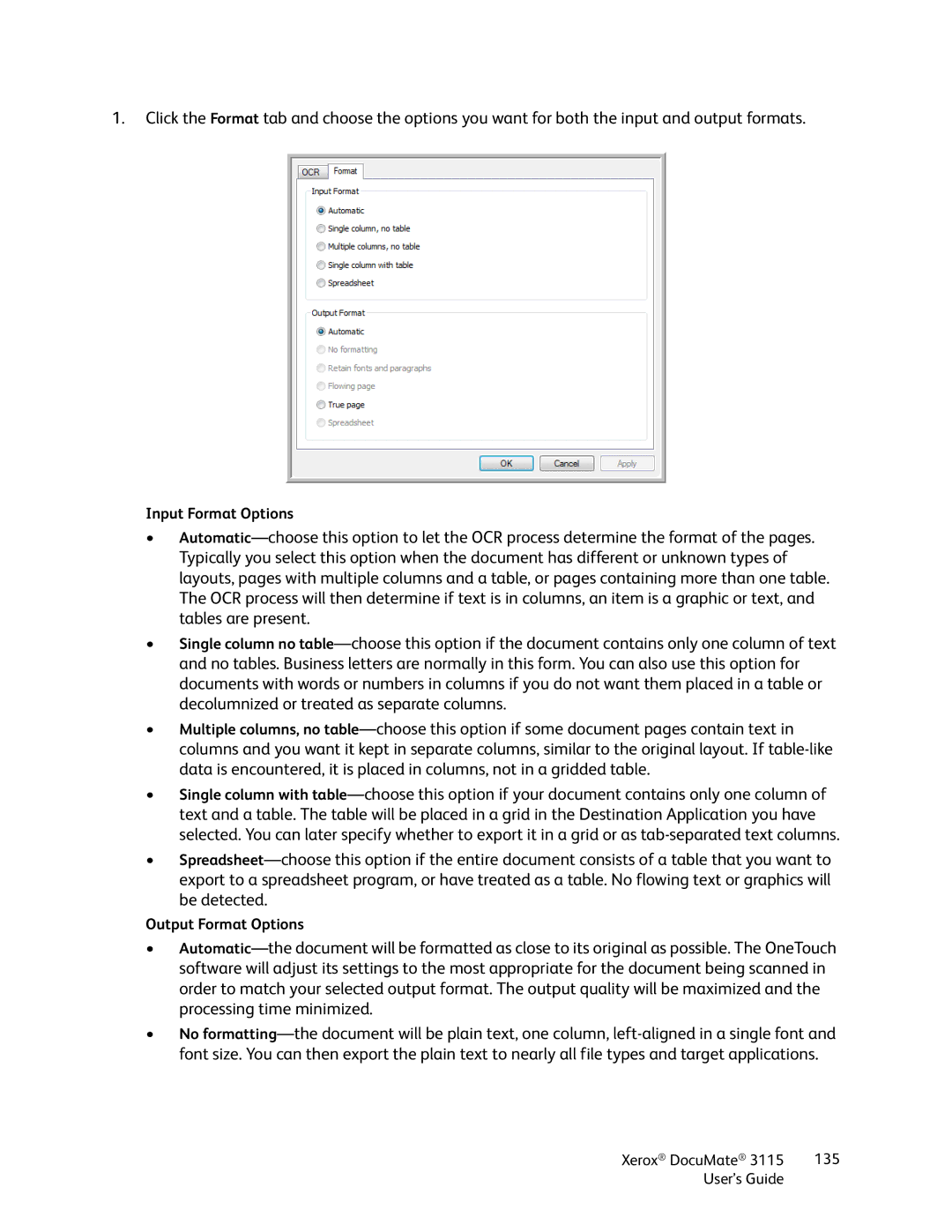 Xerox xerox documate 3115 manual Input Format Options 