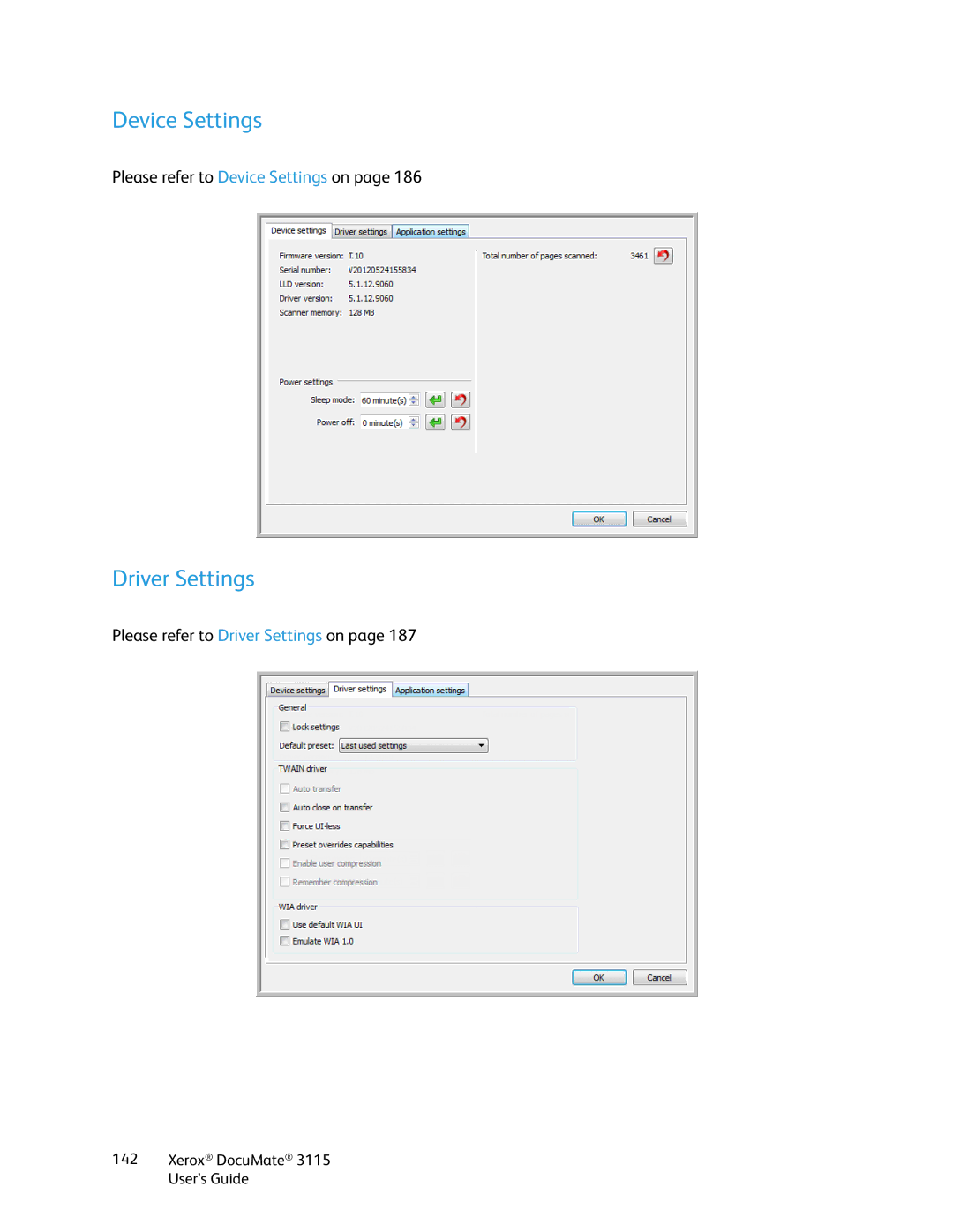 Xerox xerox documate 3115 manual Device Settings, Driver Settings 