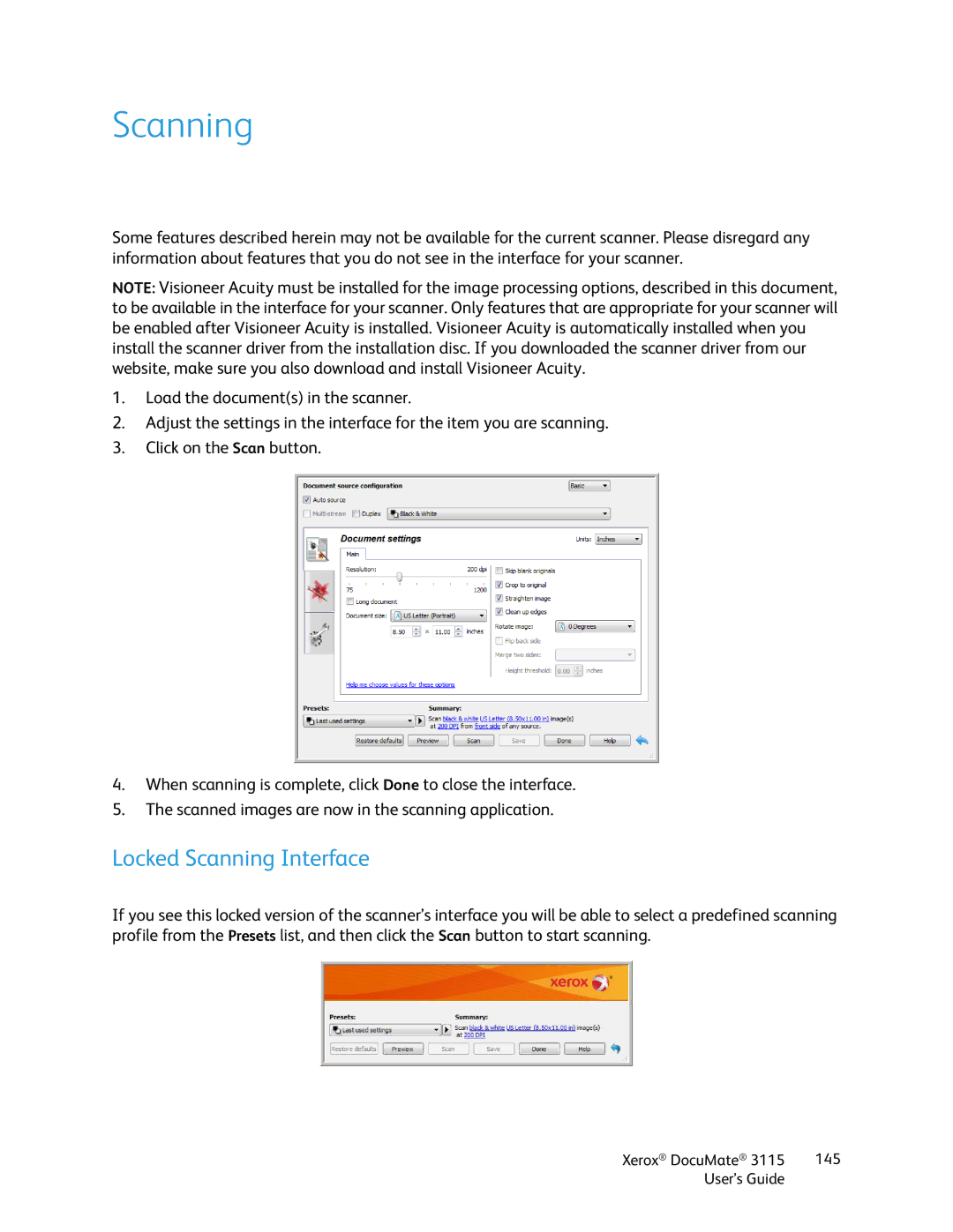 Xerox xerox documate 3115 manual Locked Scanning Interface 