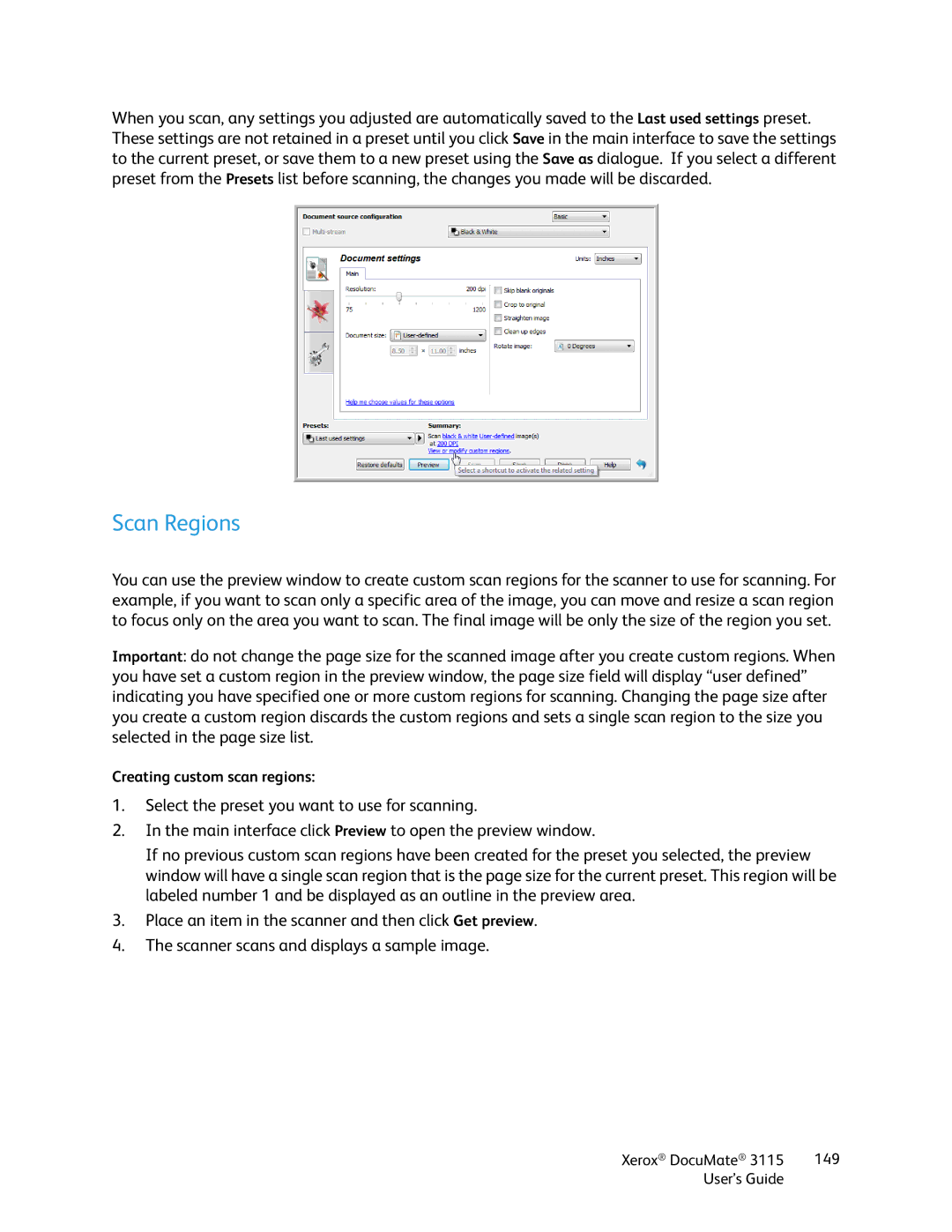 Xerox xerox documate 3115 manual Scan Regions 