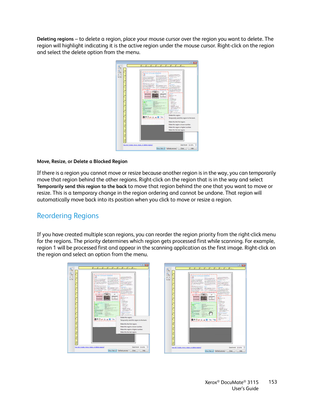 Xerox xerox documate 3115 manual Reordering Regions 