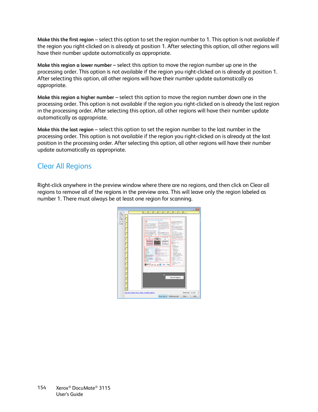 Xerox xerox documate 3115 manual Clear All Regions 