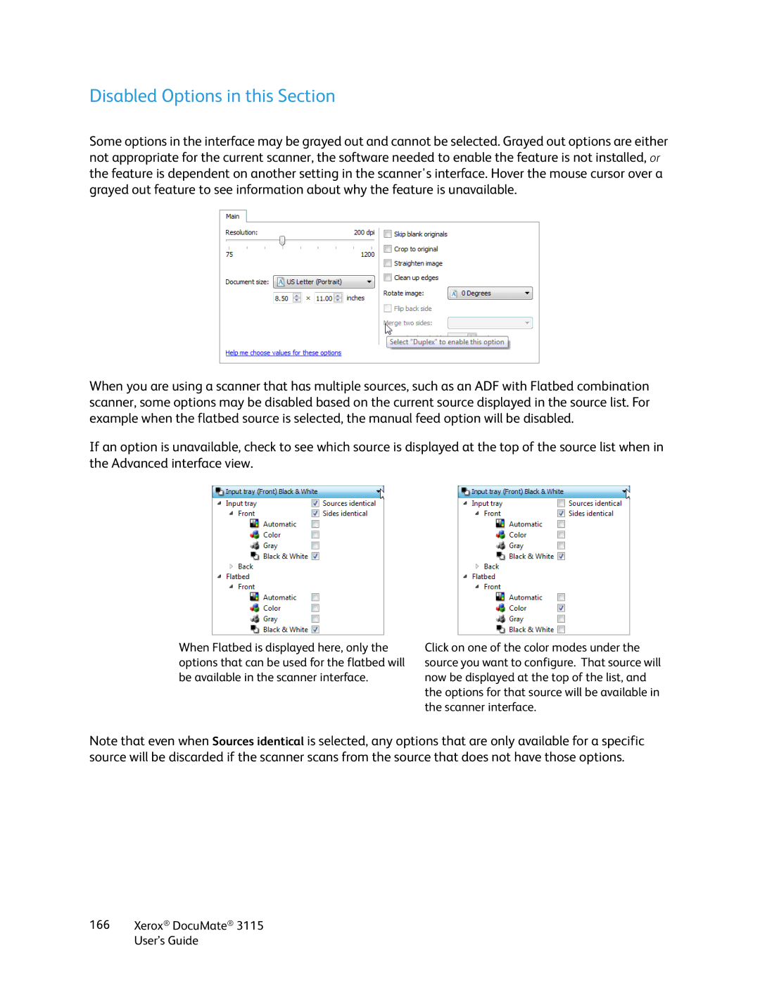 Xerox xerox documate 3115 manual Disabled Options in this Section 