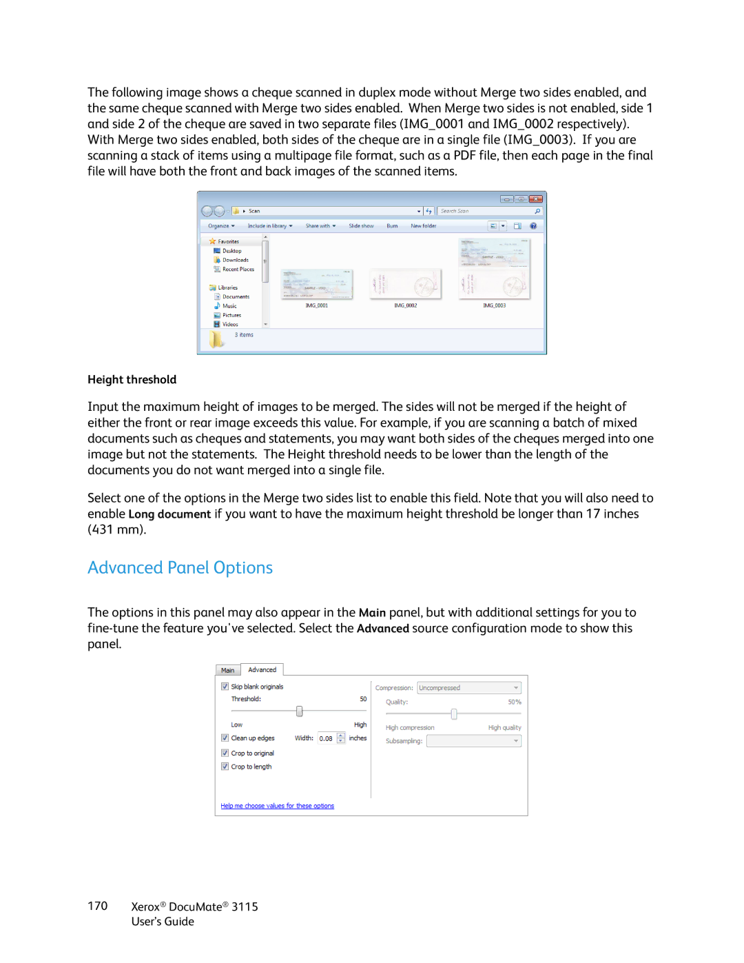 Xerox xerox documate 3115 manual Advanced Panel Options 