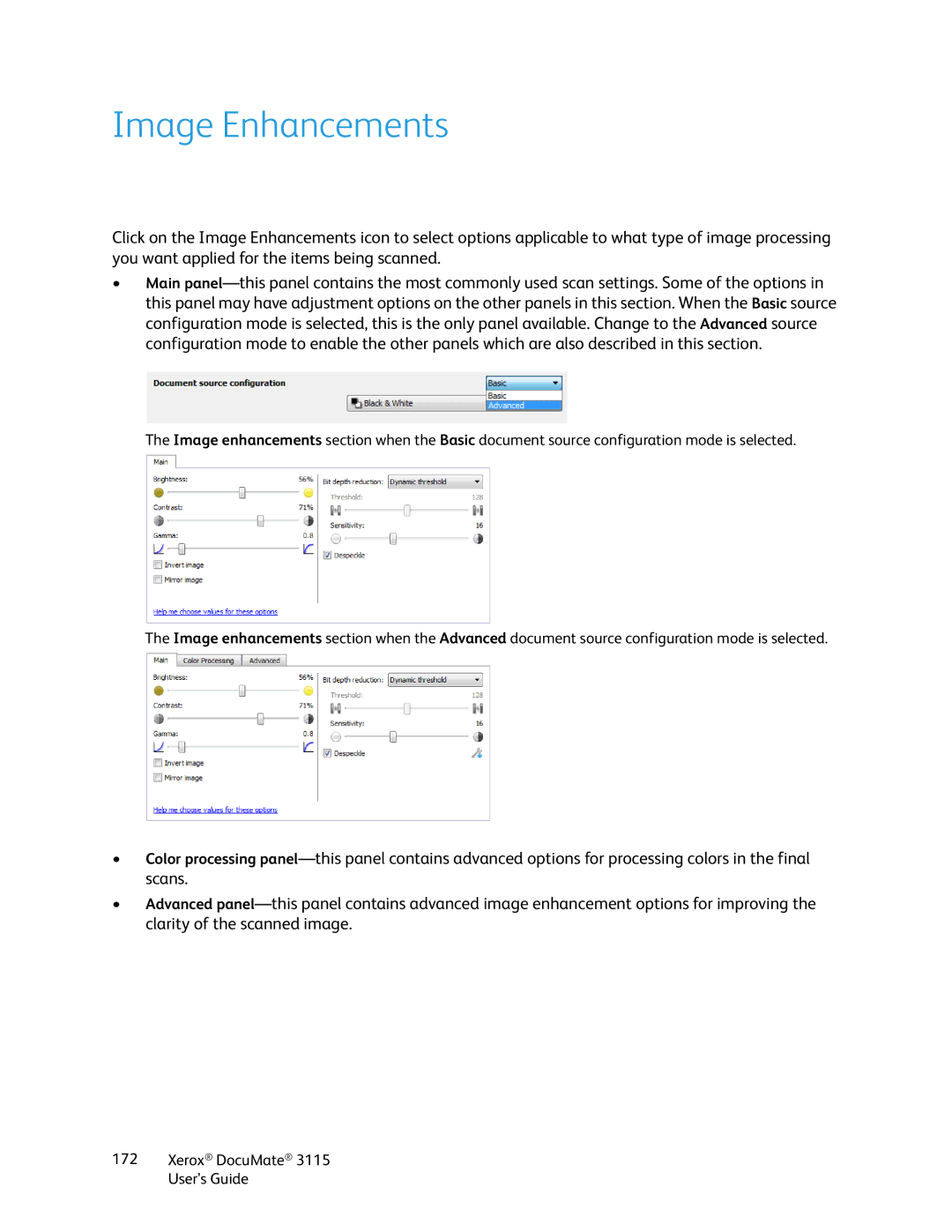 Xerox xerox documate 3115 manual Image Enhancements 