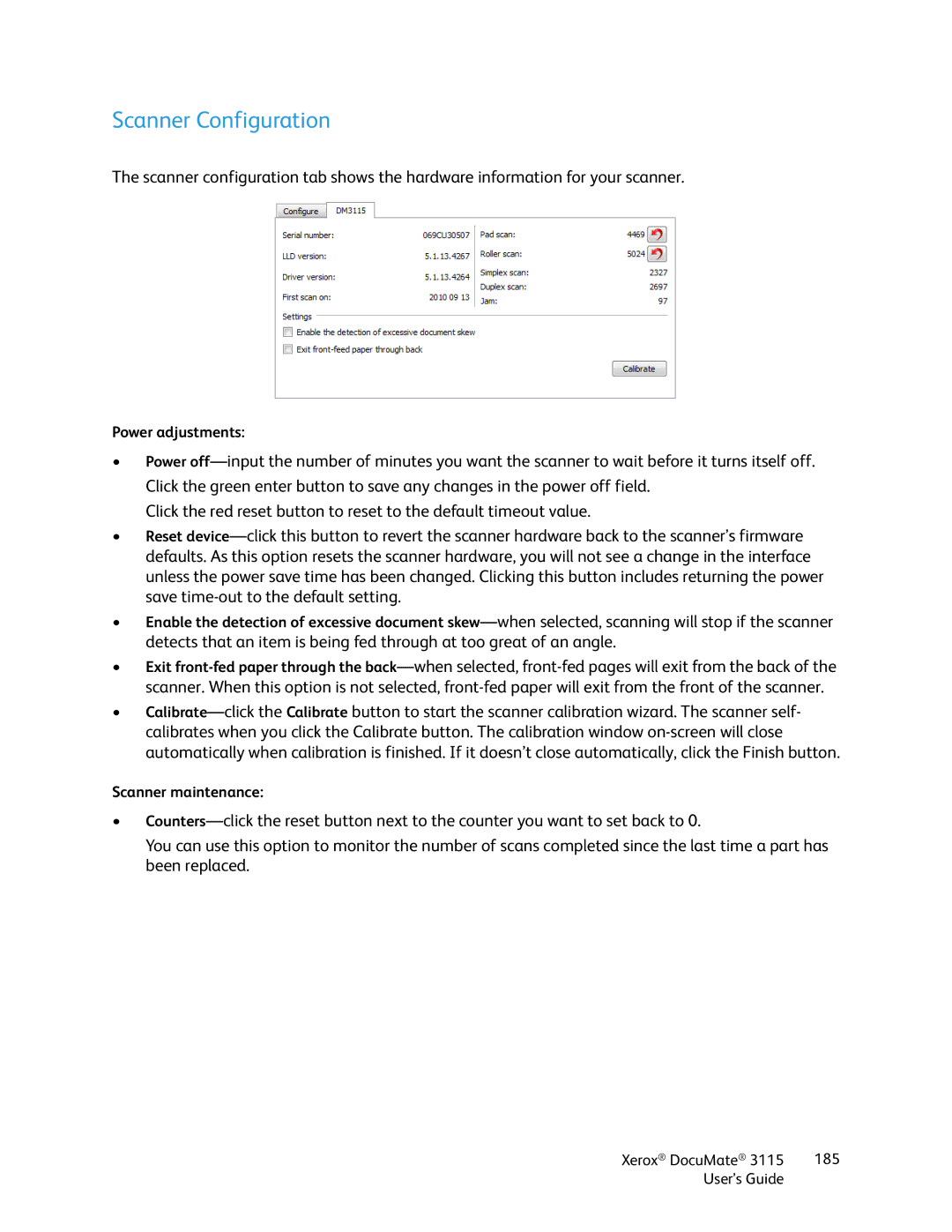 Xerox xerox documate 3115 manual Scanner Configuration 