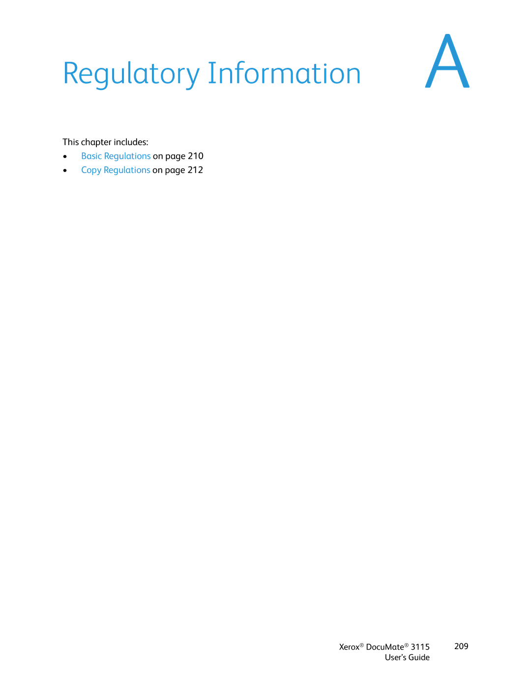 Xerox xerox documate 3115 manual Regulatory Information 