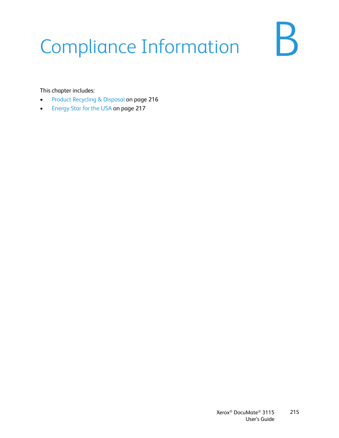 Xerox xerox documate 3115 manual Compliance Information 