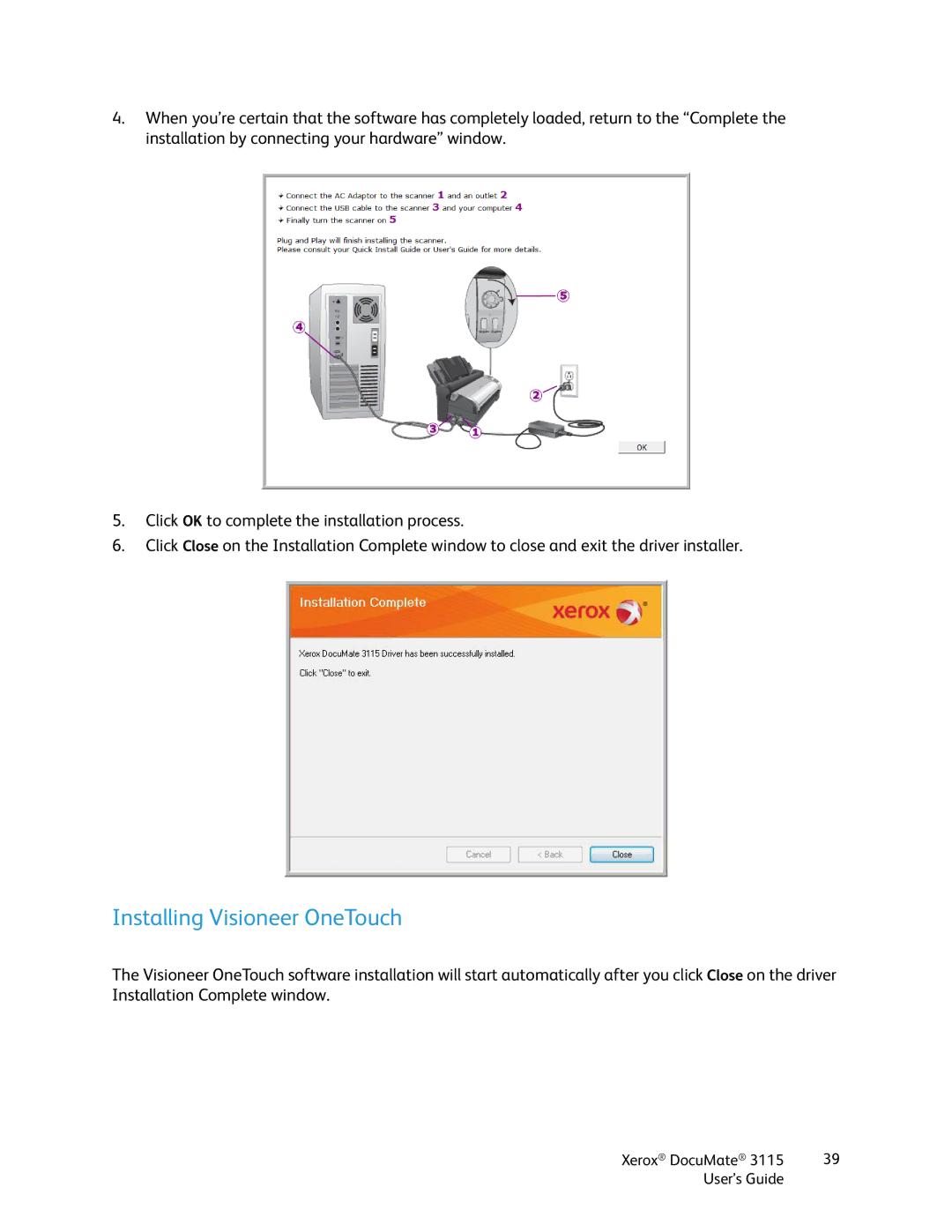 Xerox xerox documate 3115 manual Installing Visioneer OneTouch 