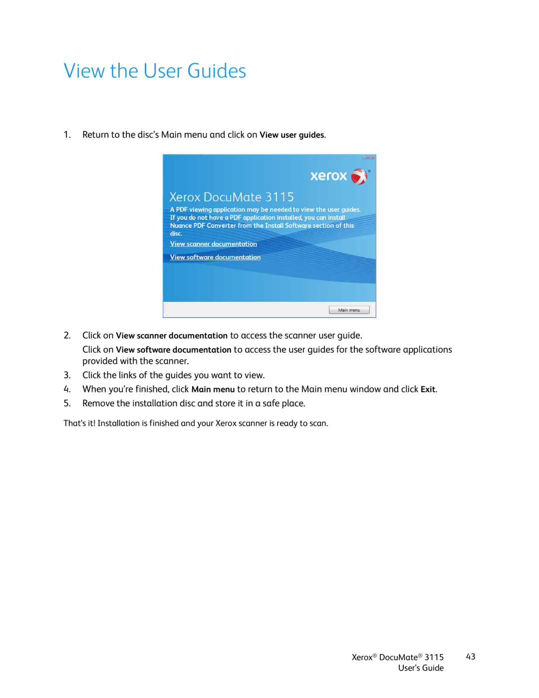 Xerox xerox documate 3115 manual View the User Guides 