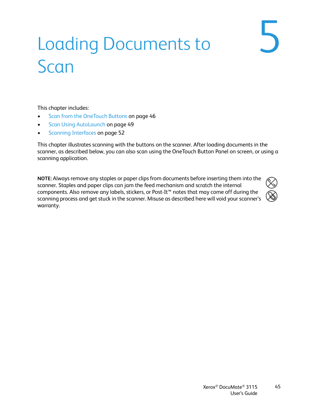 Xerox xerox documate 3115 manual Loading Documents to Scan 