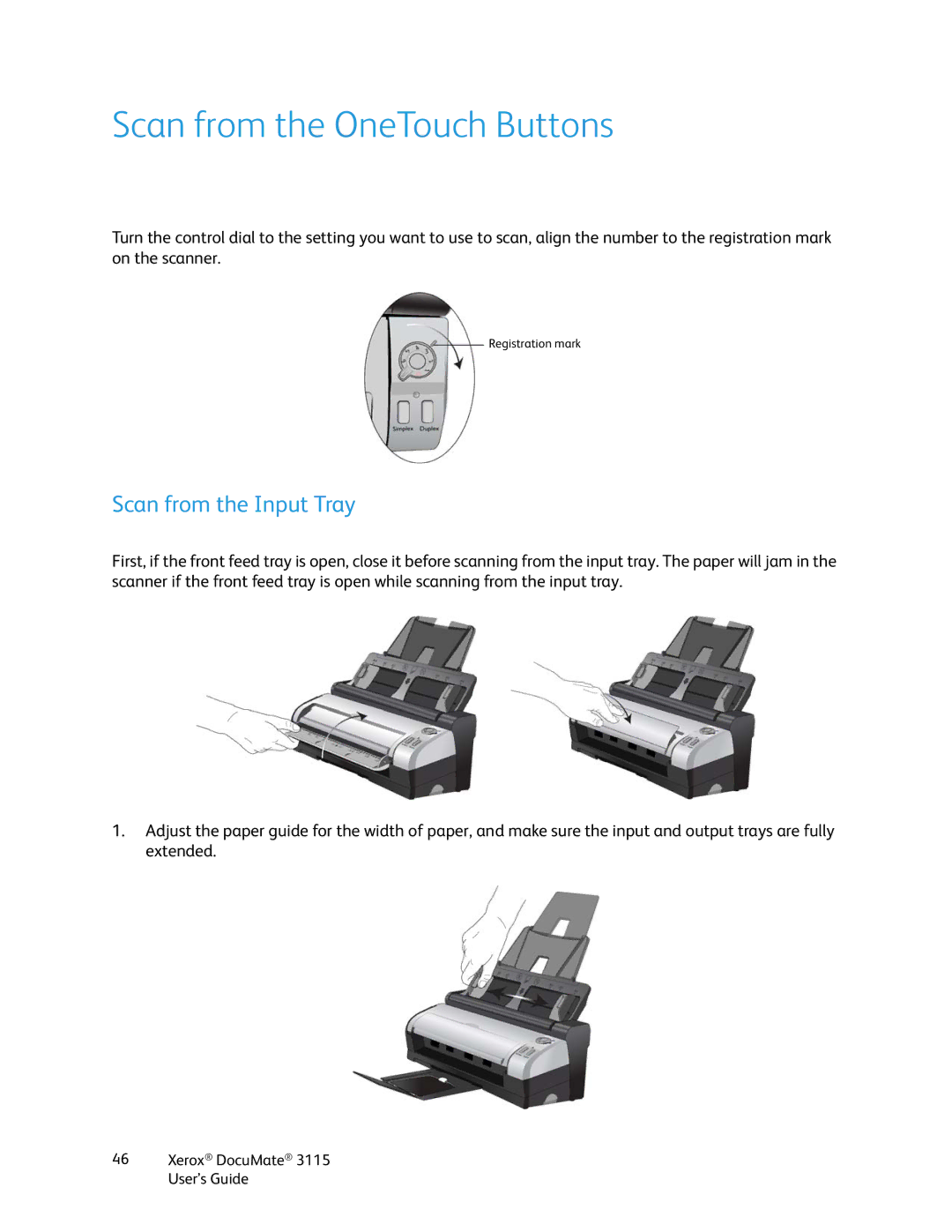 Xerox xerox documate 3115 manual Scan from the OneTouch Buttons, Scan from the Input Tray 