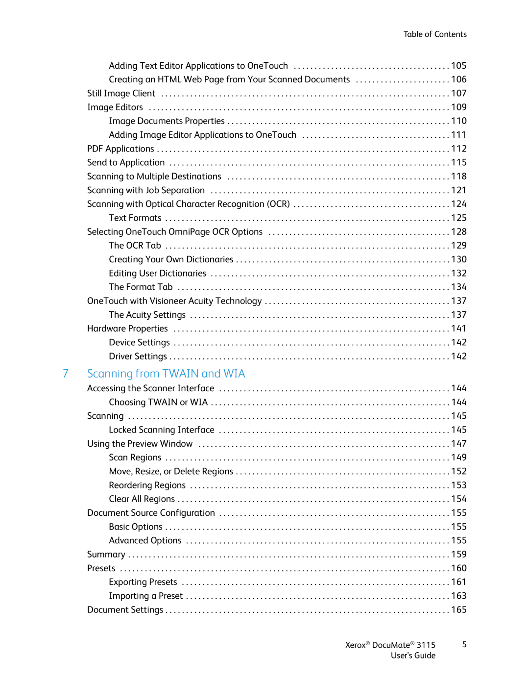 Xerox xerox documate 3115 manual Scanning from Twain and WIA 