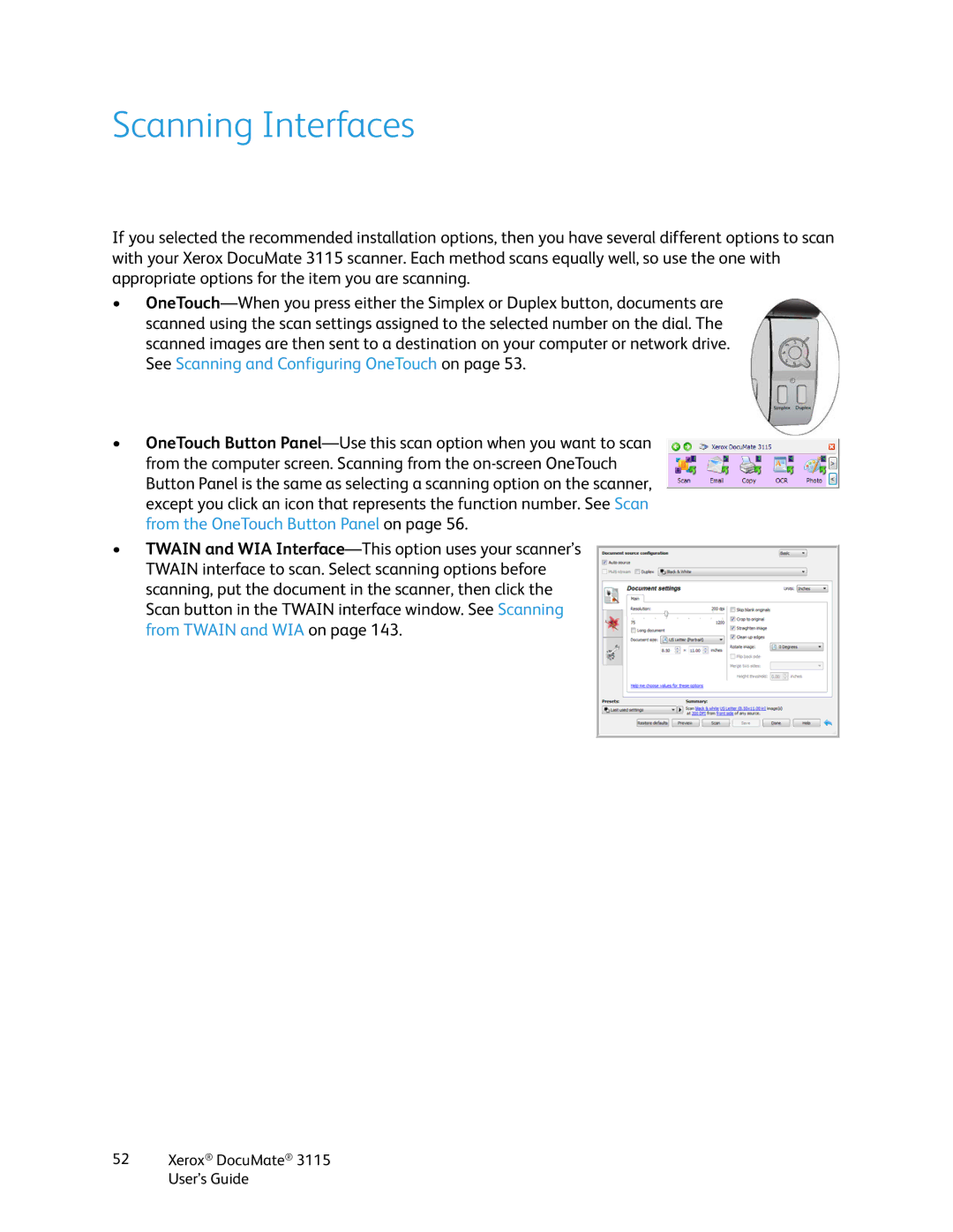 Xerox xerox documate 3115 manual Scanning Interfaces 