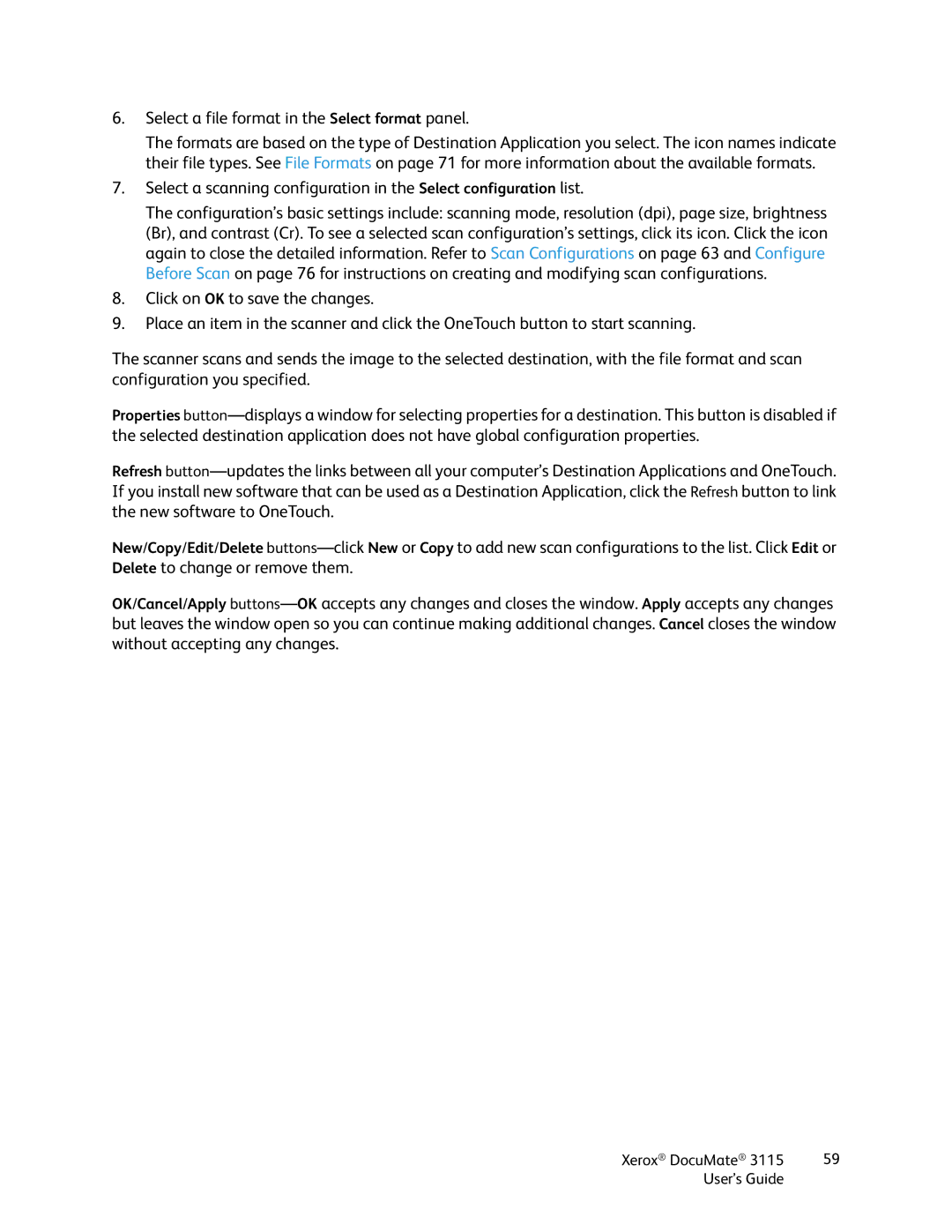 Xerox xerox documate 3115 manual Select a file format in the Select format panel 