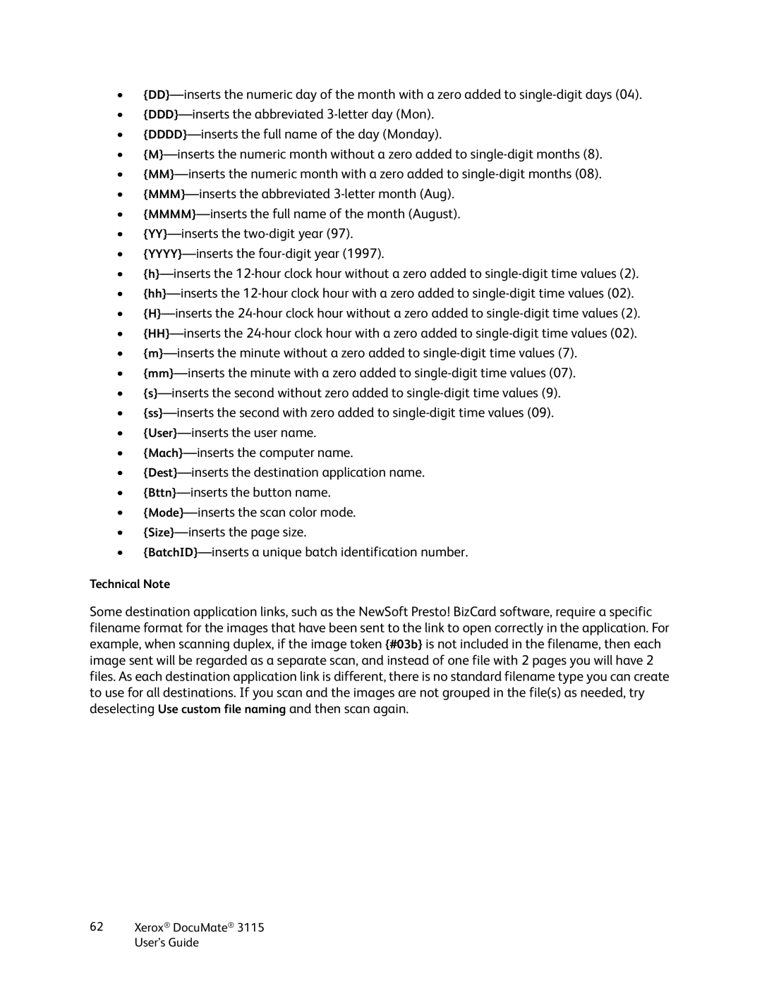 Xerox xerox documate 3115 manual Technical Note 