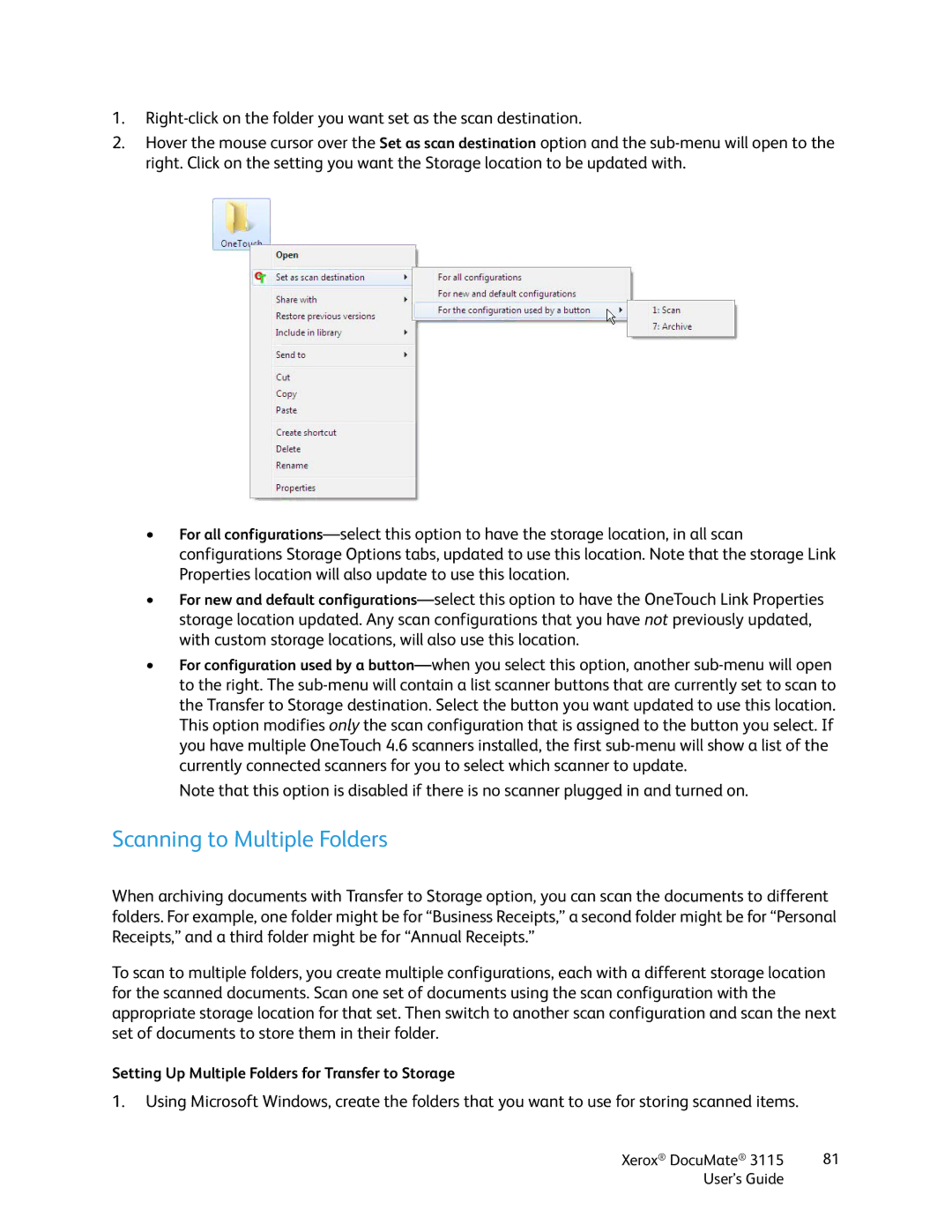 Xerox xerox documate 3115 manual Scanning to Multiple Folders 