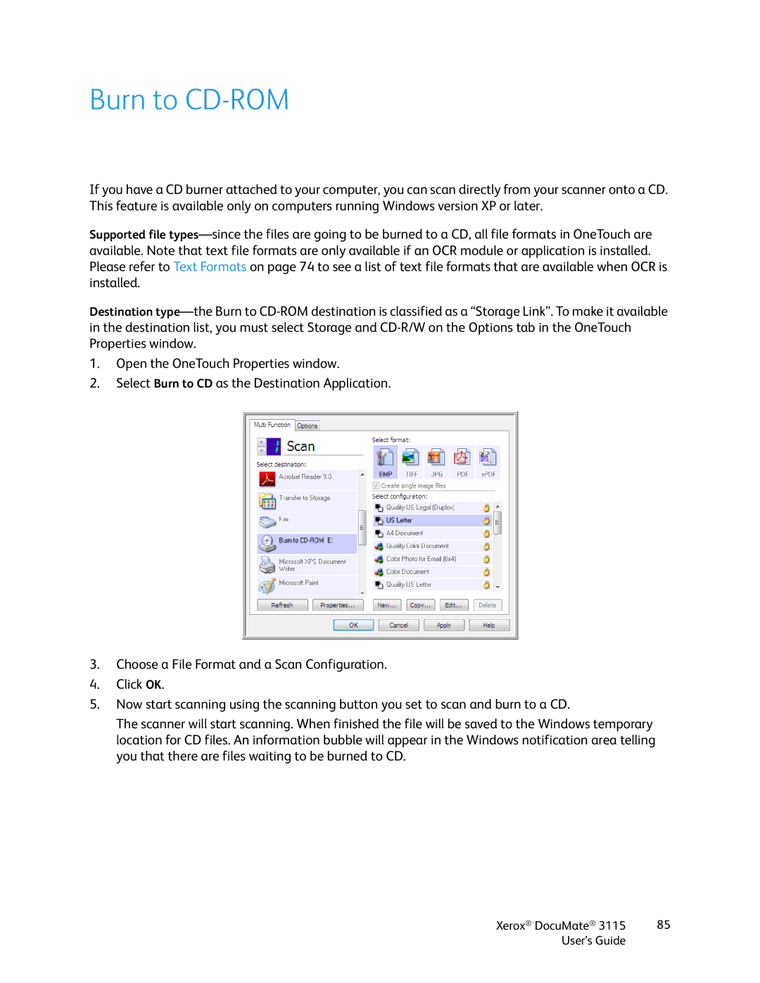 Xerox xerox documate 3115 manual Burn to CD-ROM 