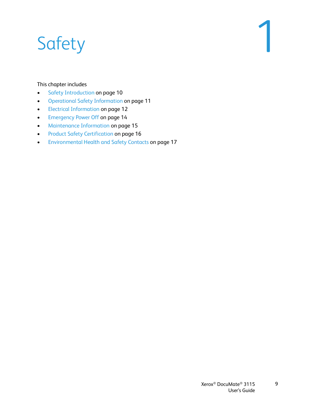 Xerox xerox documate 3115 manual Safety 