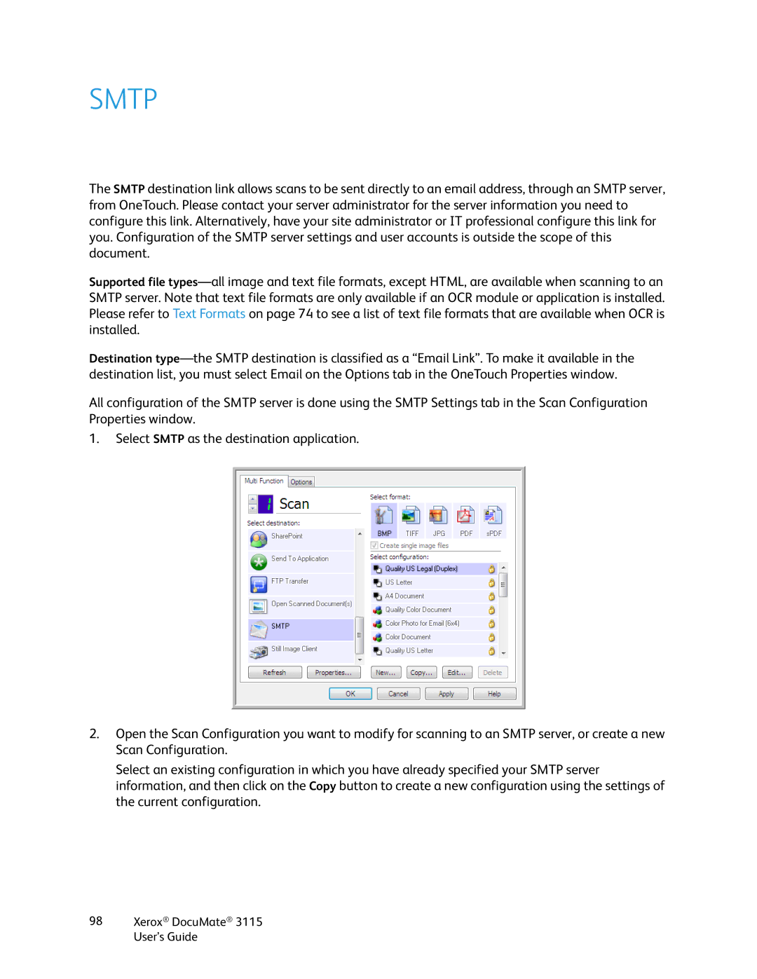 Xerox xerox documate 3115 manual Smtp 